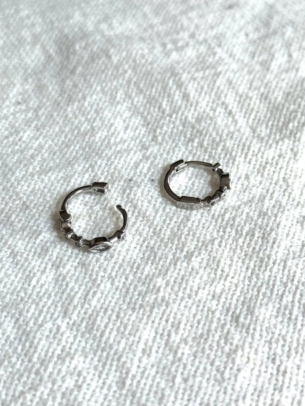 NEW! Gold Plated CZ Huggie Hoop Earrings - Silver - Picture 6 of 6